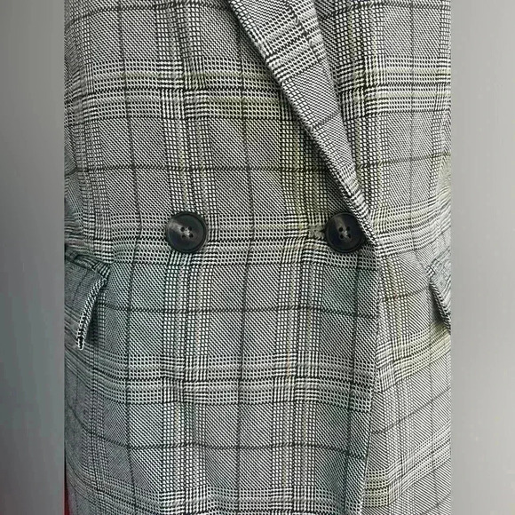 Cotton:on womens plaid Blazer oversized double breasted, buttoned black taupe XS - Picture 2 of 8
